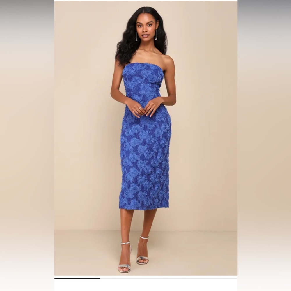 Lulu's Royal Blue Strapless Floral Dress